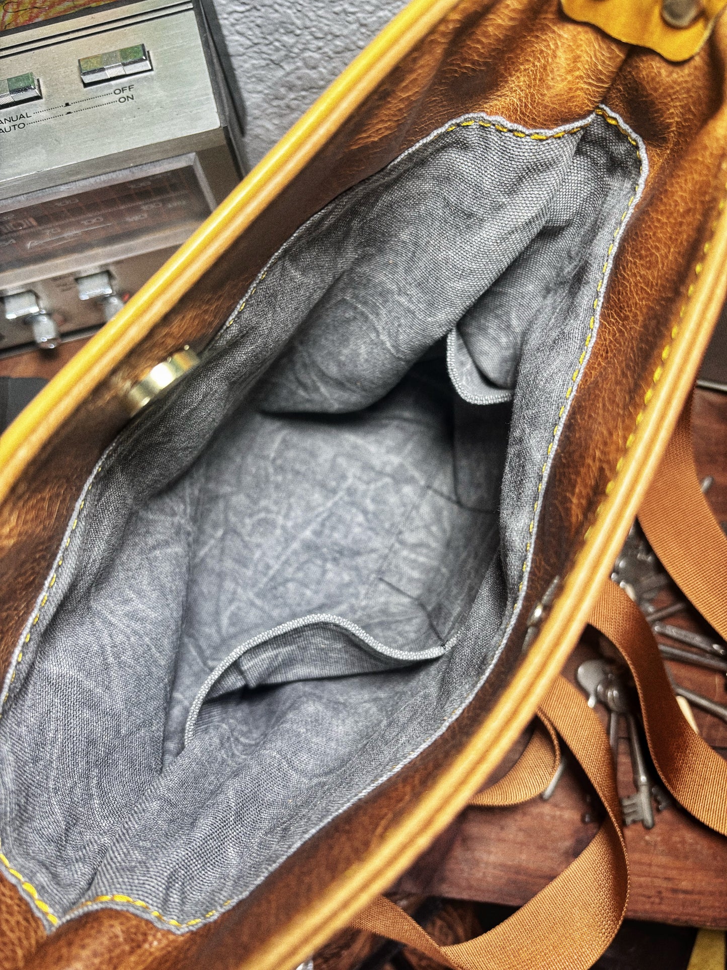 Handmade Brown Honey Mustard Drips Leather Crossbody Bag