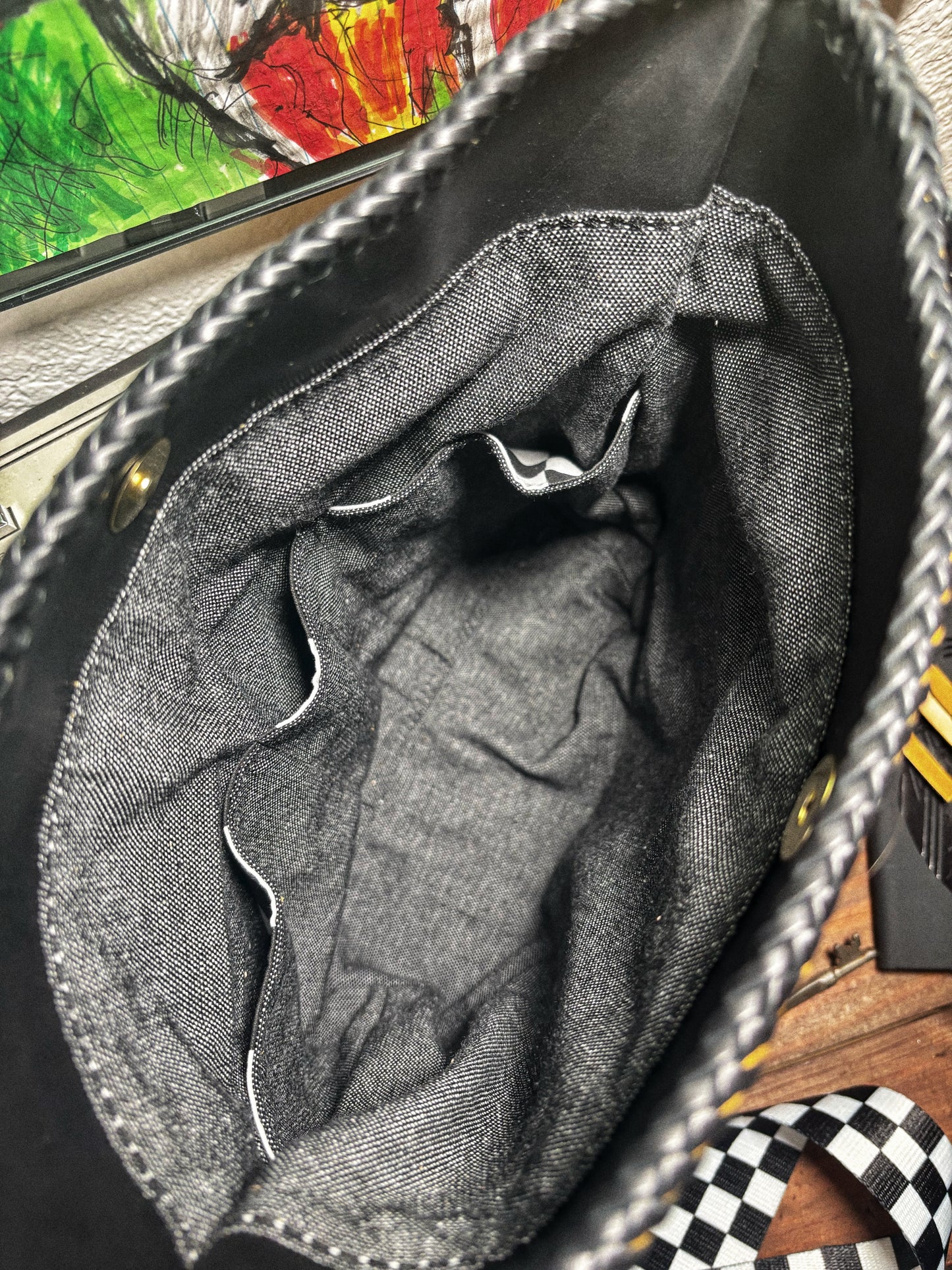 Handmade Yellow & Black Leather Crossbody Bag