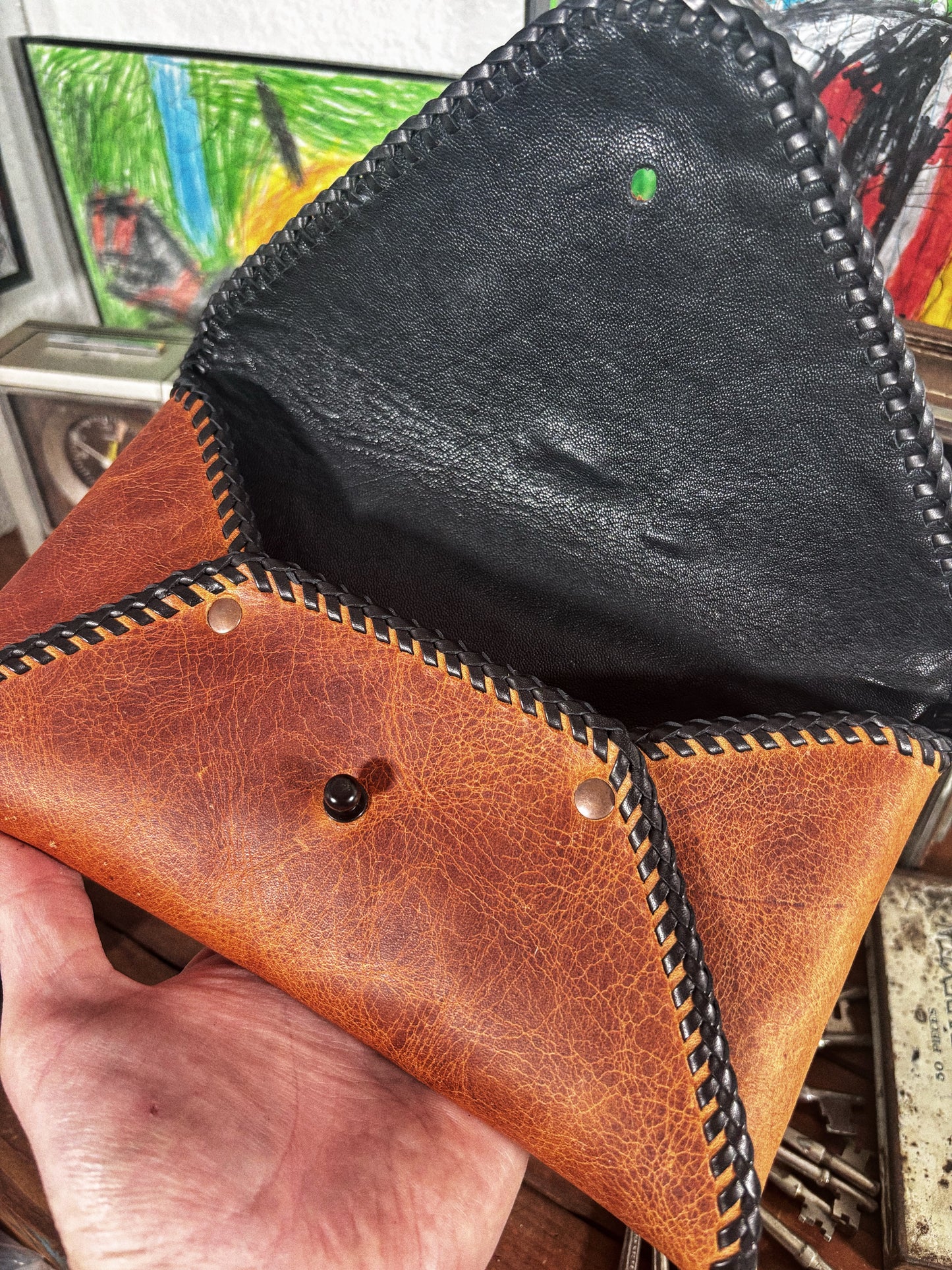 LOST Rustic Red/Brown Handmade Leather Envelope Clutch