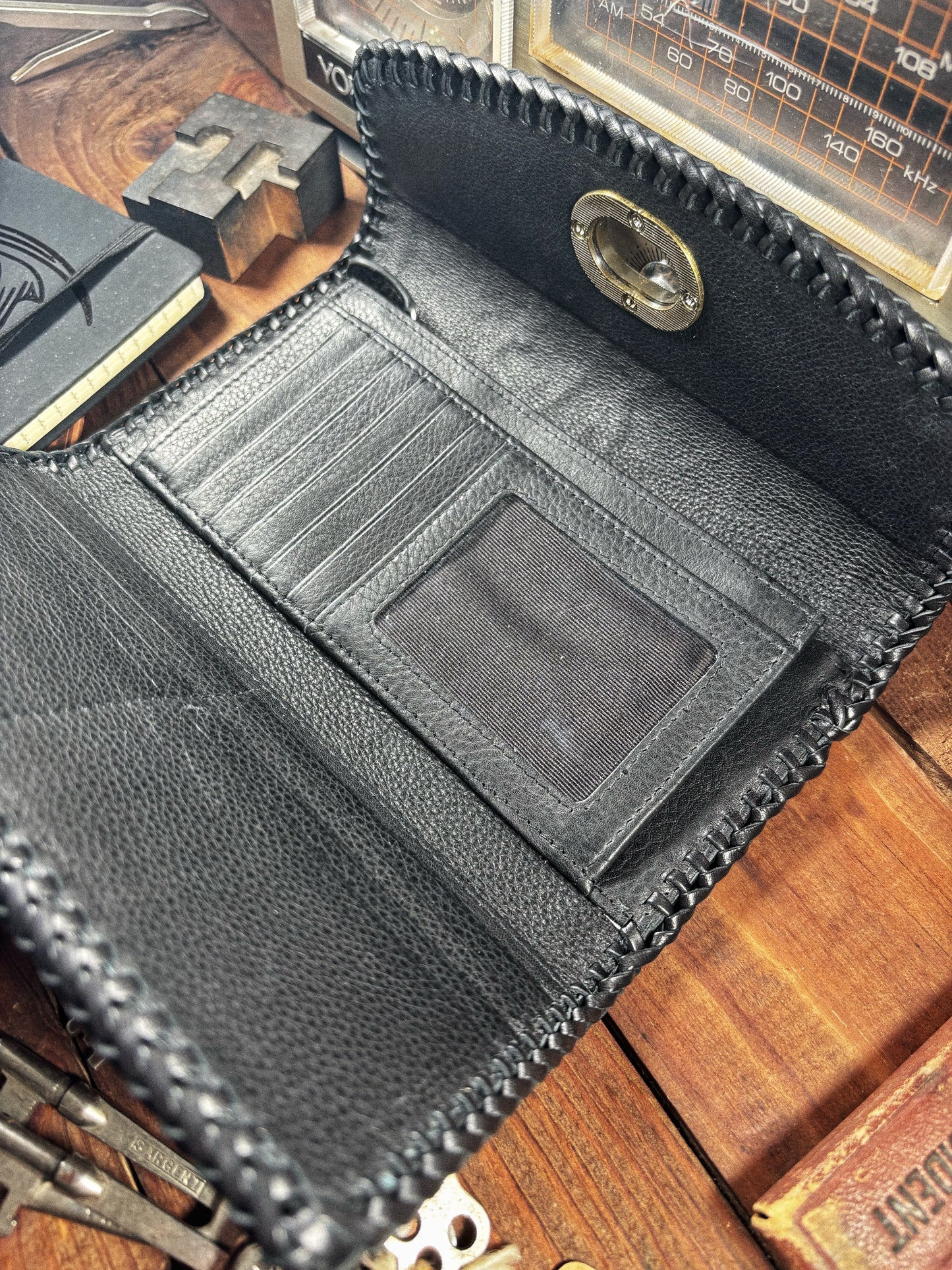 Sunflower Buffalo Skull Hand Tooled Leather Wallet