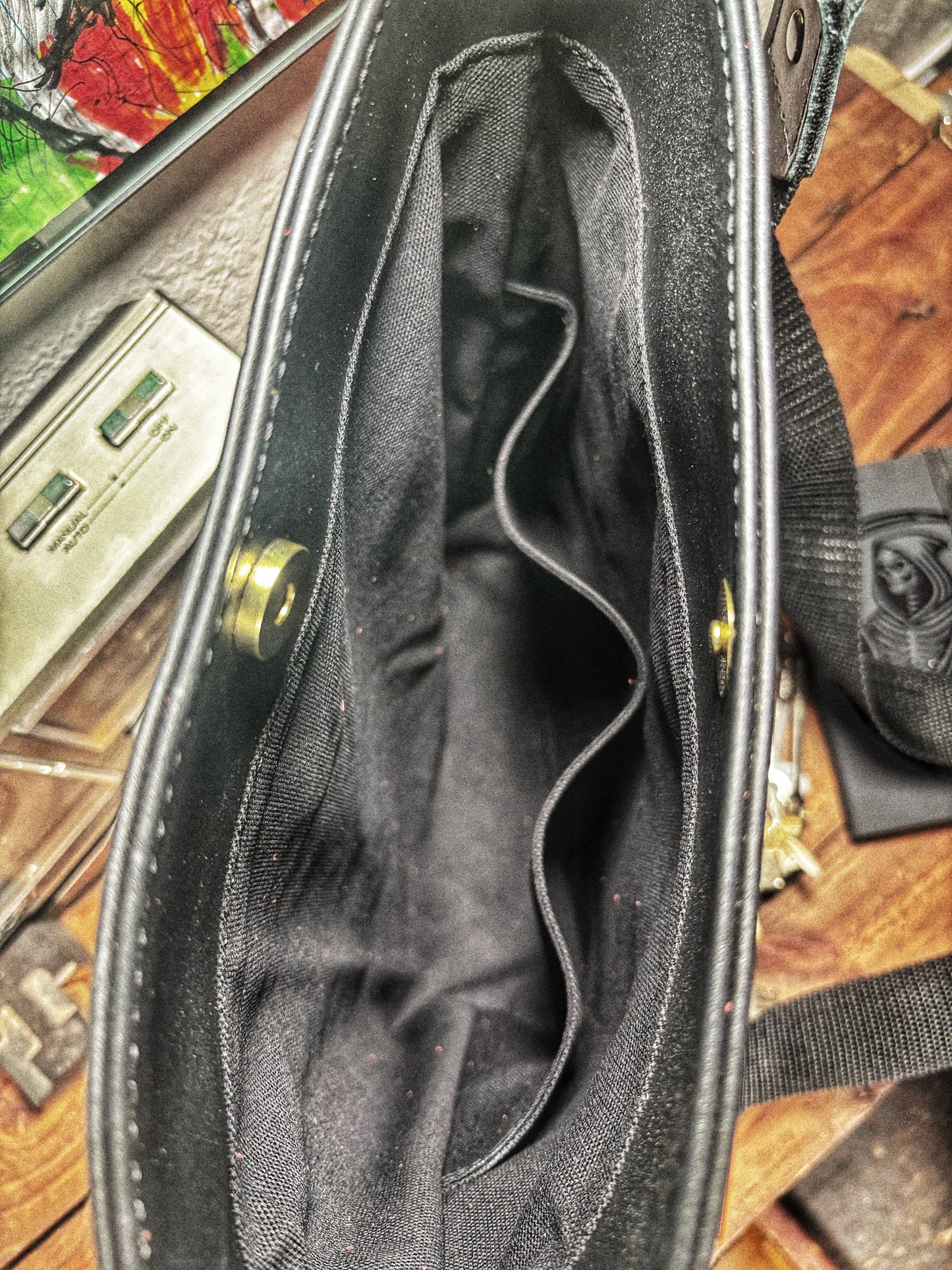 Handmade Black W Branded Leather Crossbody Bag