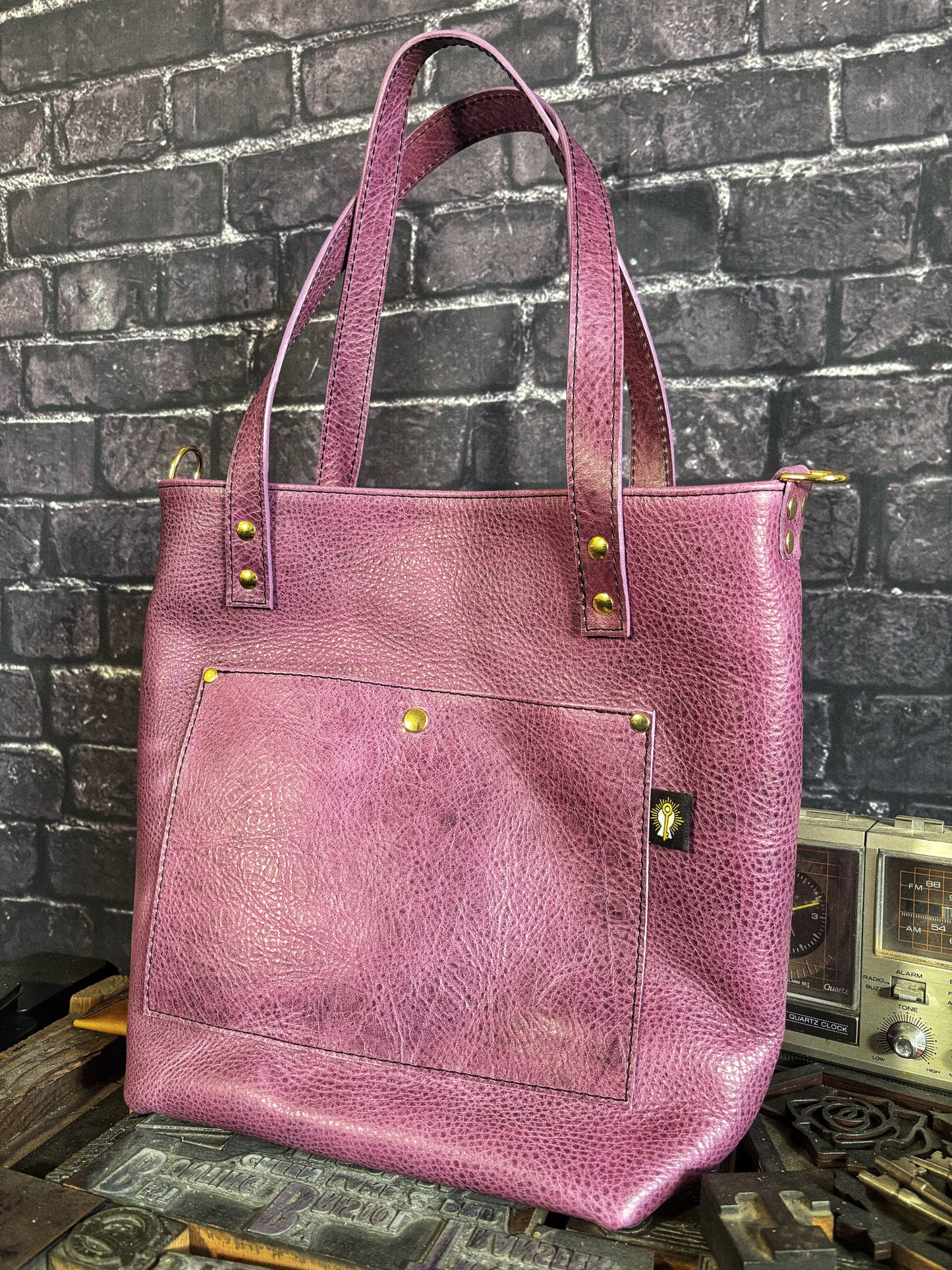 Plum Pebbled Handmade Leather Tote Bag