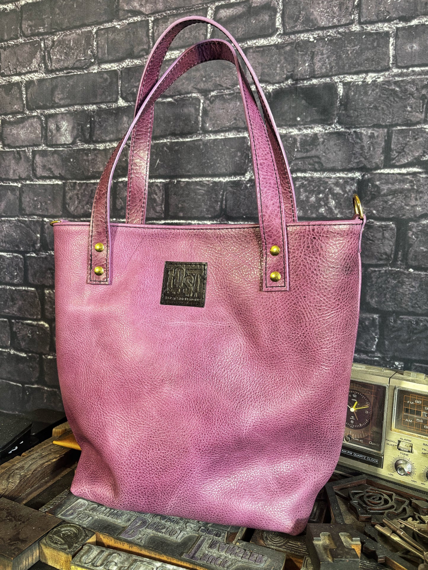Plum Pebbled Handmade Leather Tote Bag