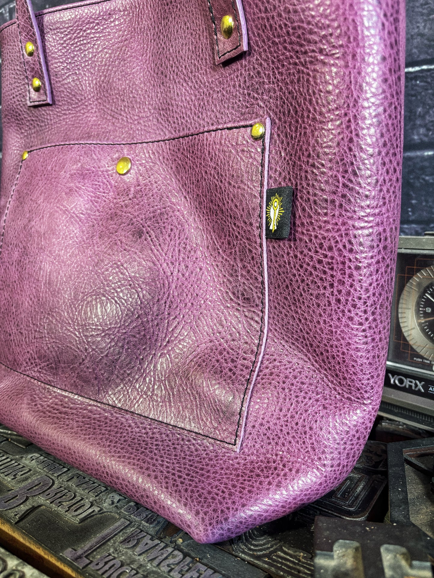 Plum Pebbled Handmade Leather Tote Bag