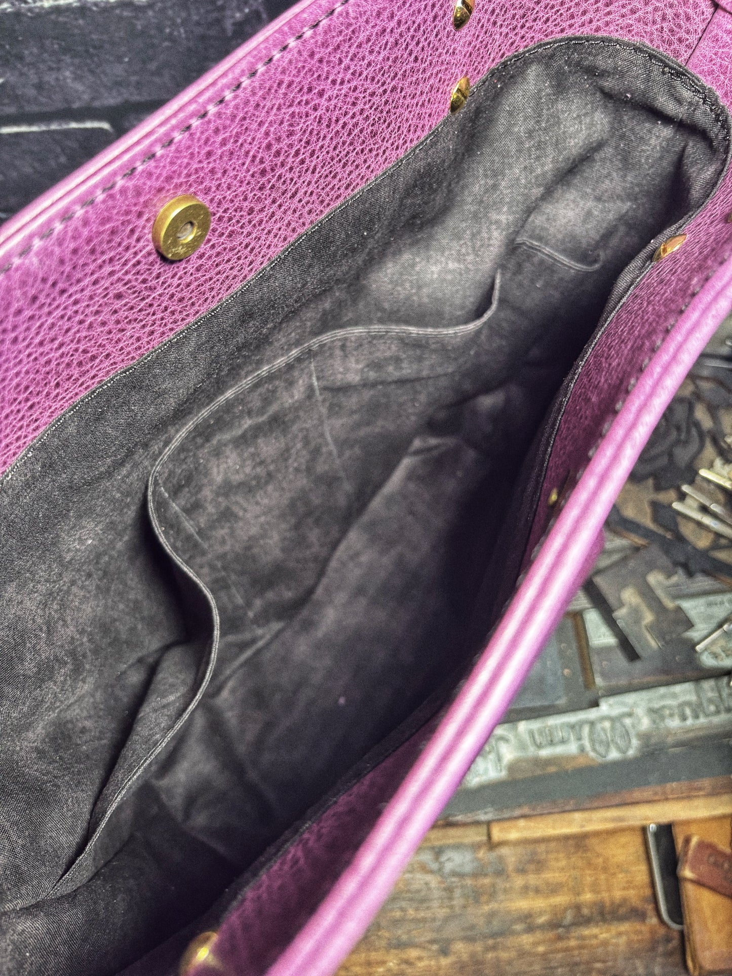 Plum Pebbled Handmade Leather Tote Bag