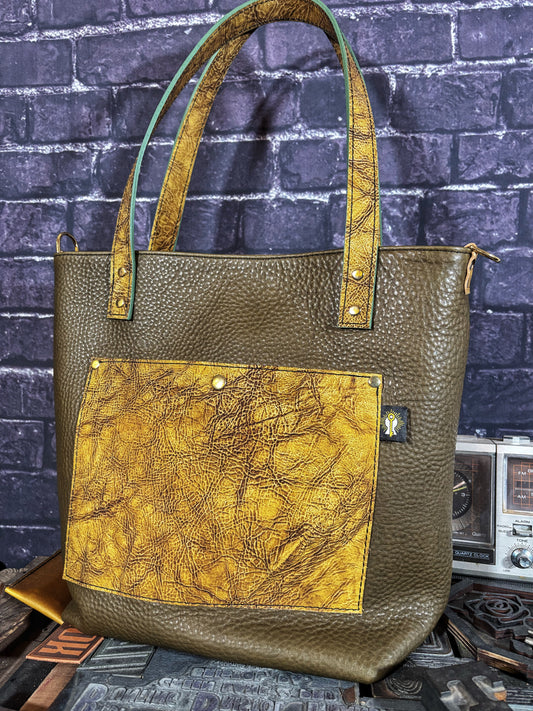Olive Green Pebbled Handmade Leather Tote Bag