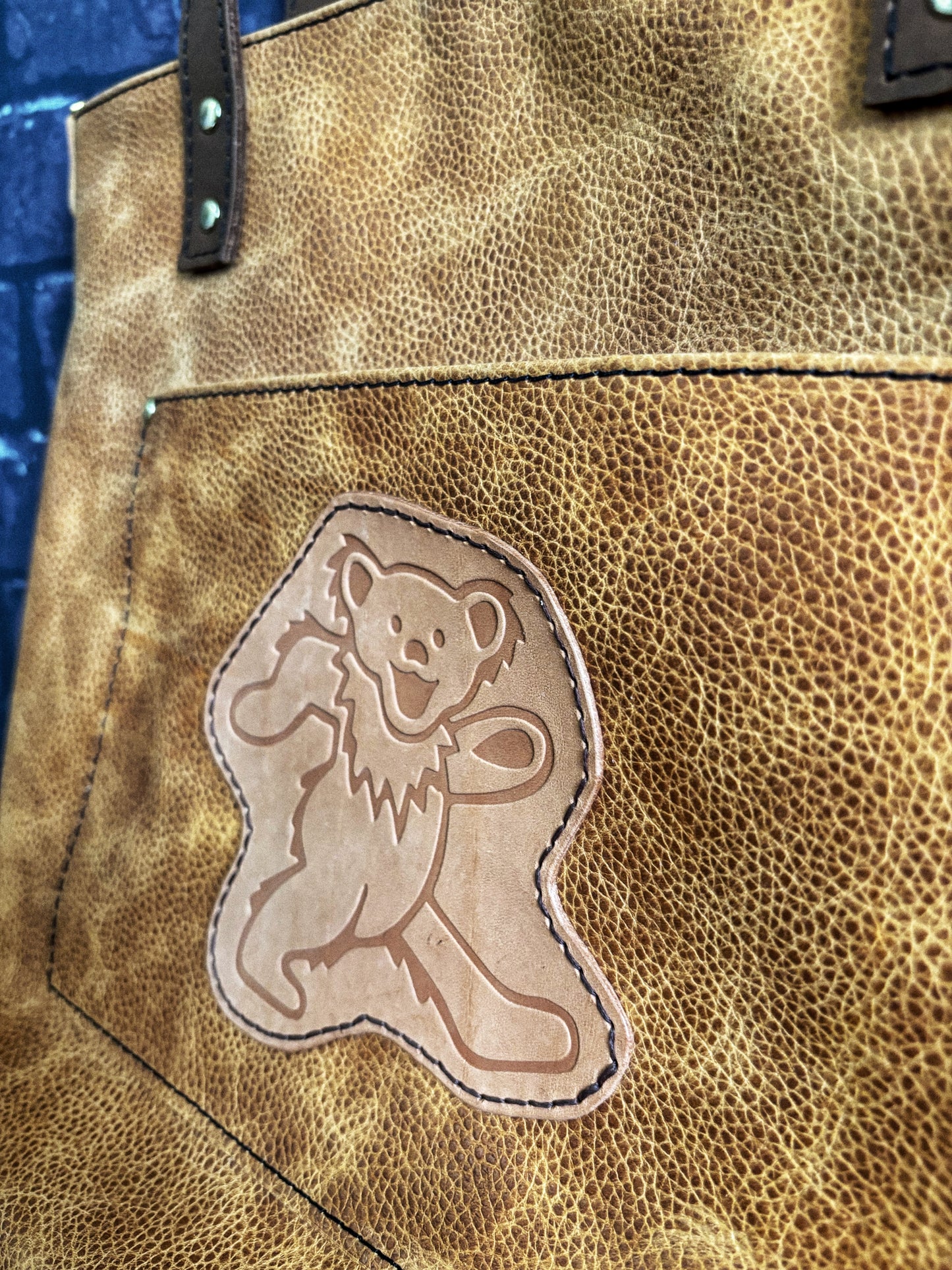 Handmade One of a Kind Grateful Dead Full Grain Brown Leather Tote Bag