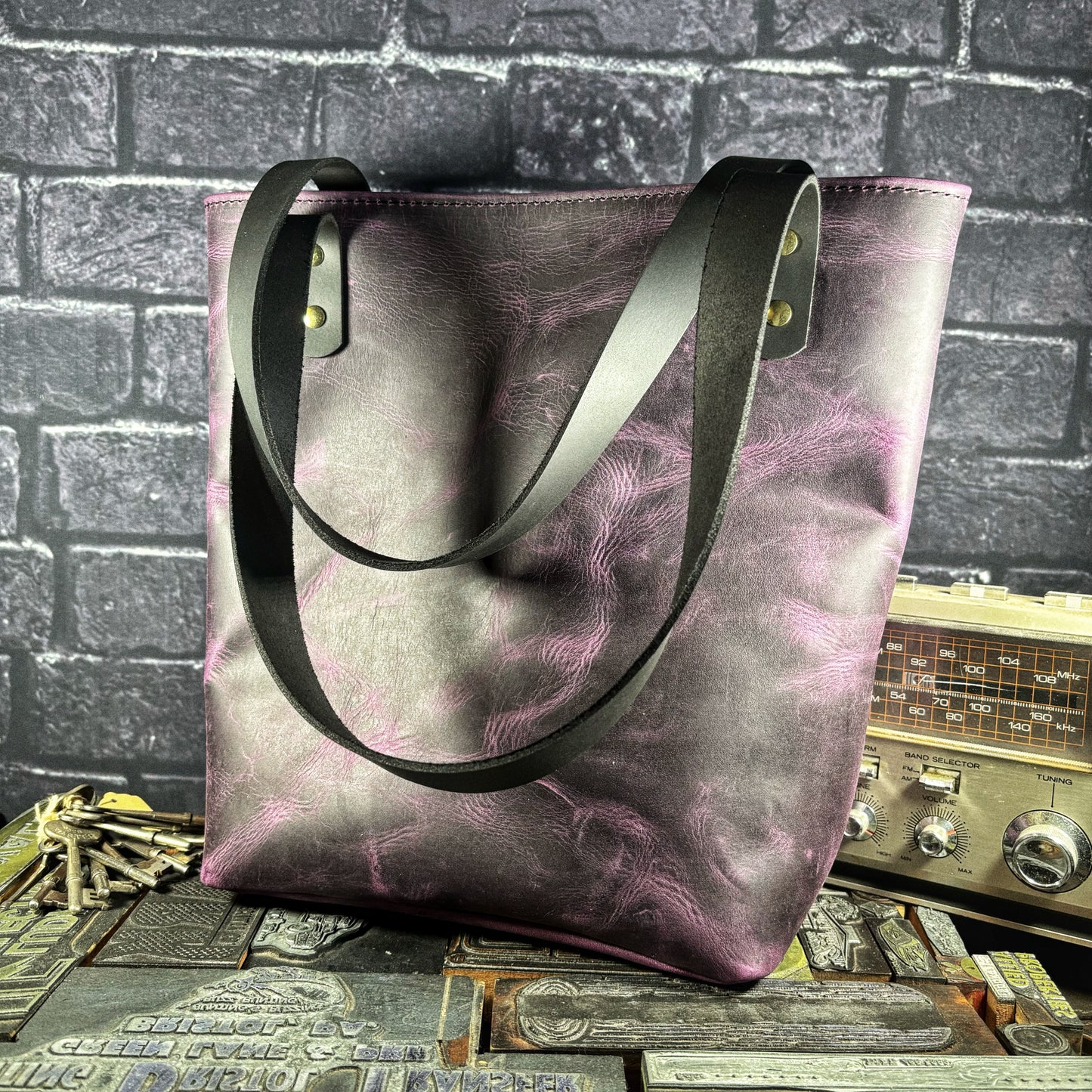 OSCAP Branded Deep Purple Full Grain Leather Tote Bag