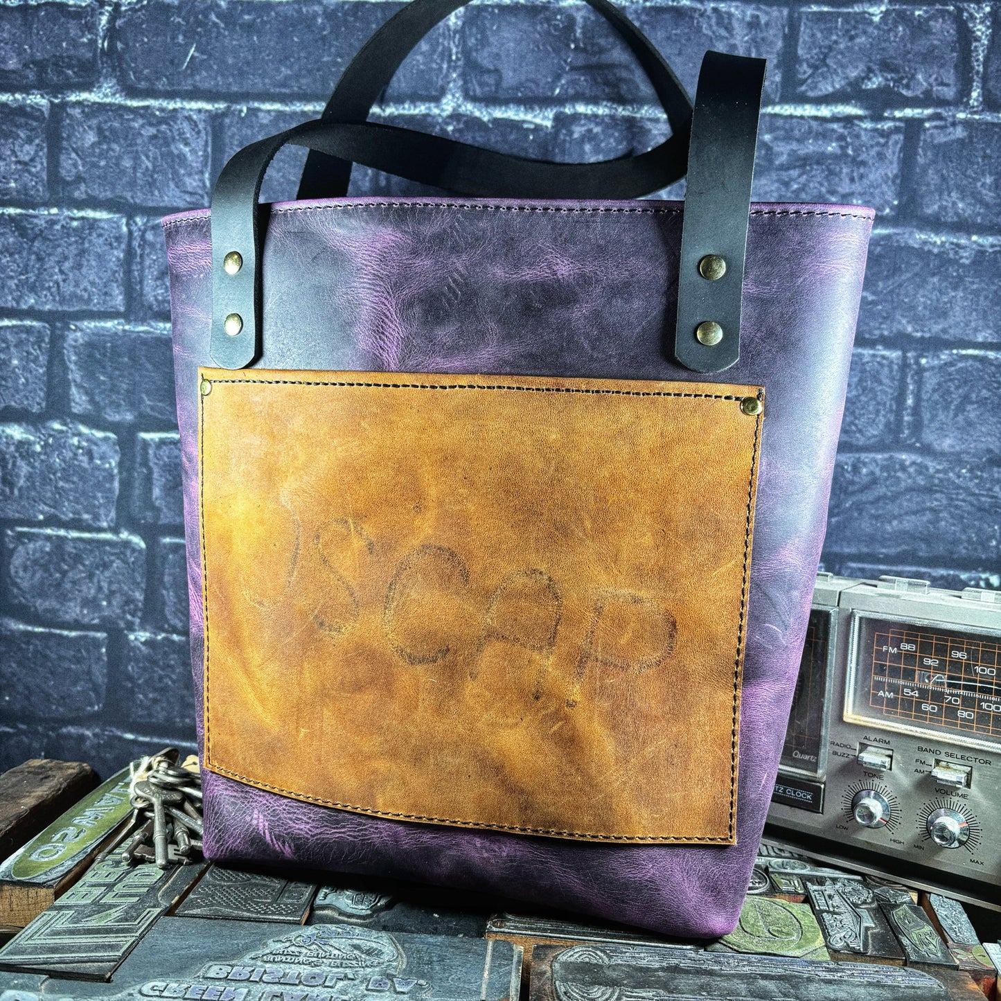 OSCAP Branded Deep Purple Full Grain Leather Tote Bag