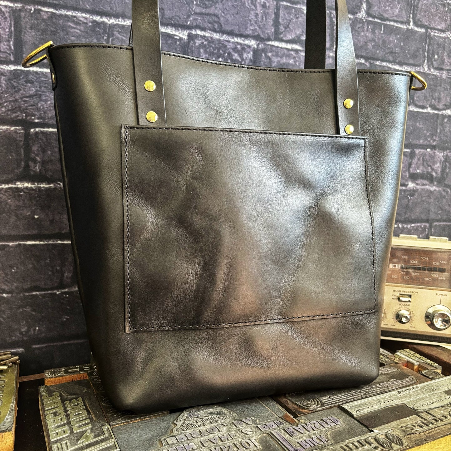 Fairfield Lumber Repurposed Tool Apron Full Grain Black Leather Tote Bag