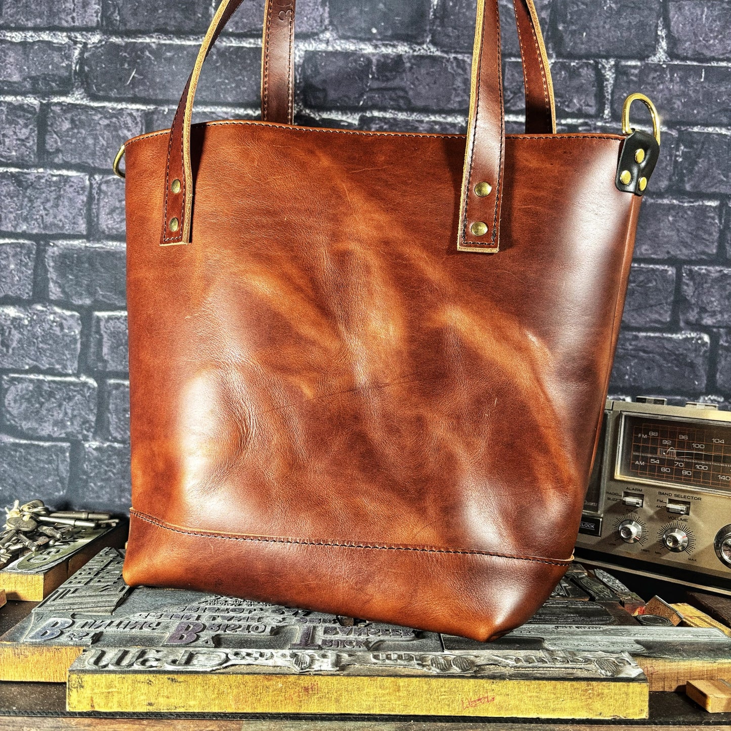 National Bank of Commerce of Dallas Repurposed Bank Bag Full Grain Brown Leather Tote Bag