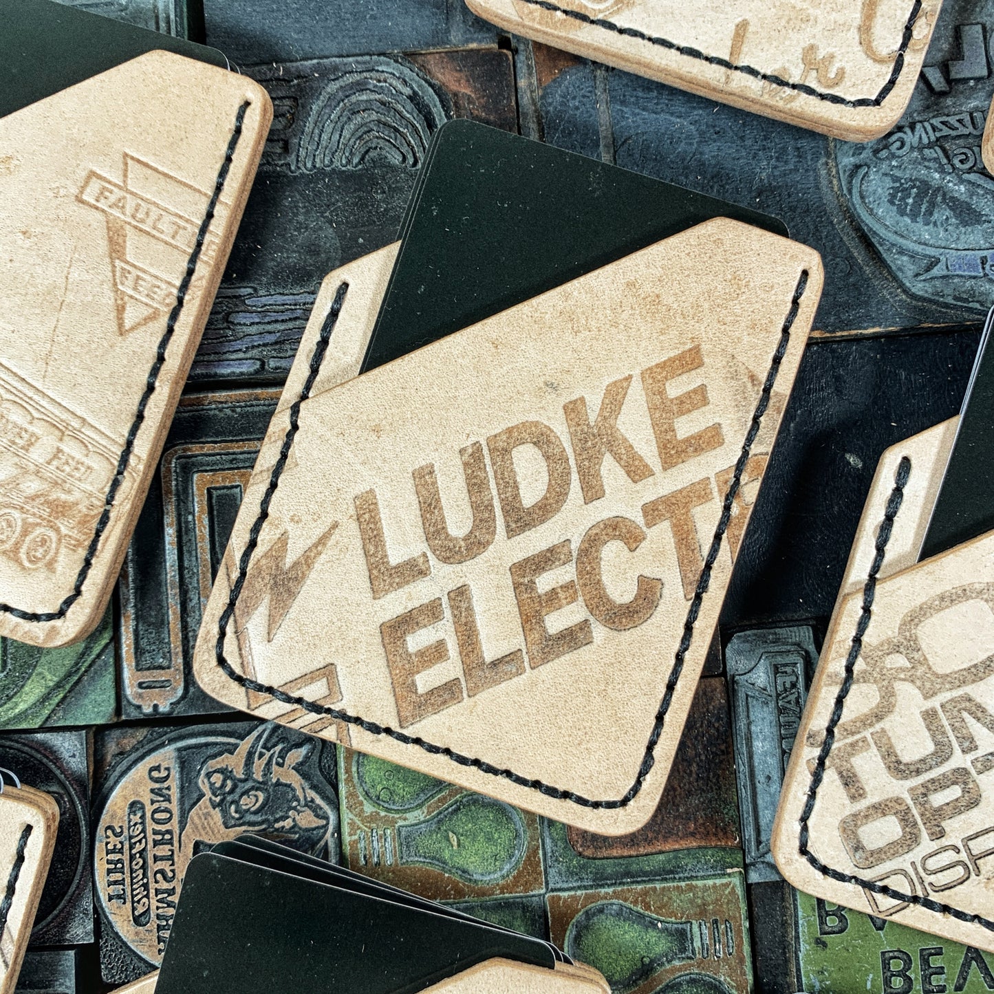 Ludke Electric Repurposed Printing Block Stamp Leather Minimalist Wallet