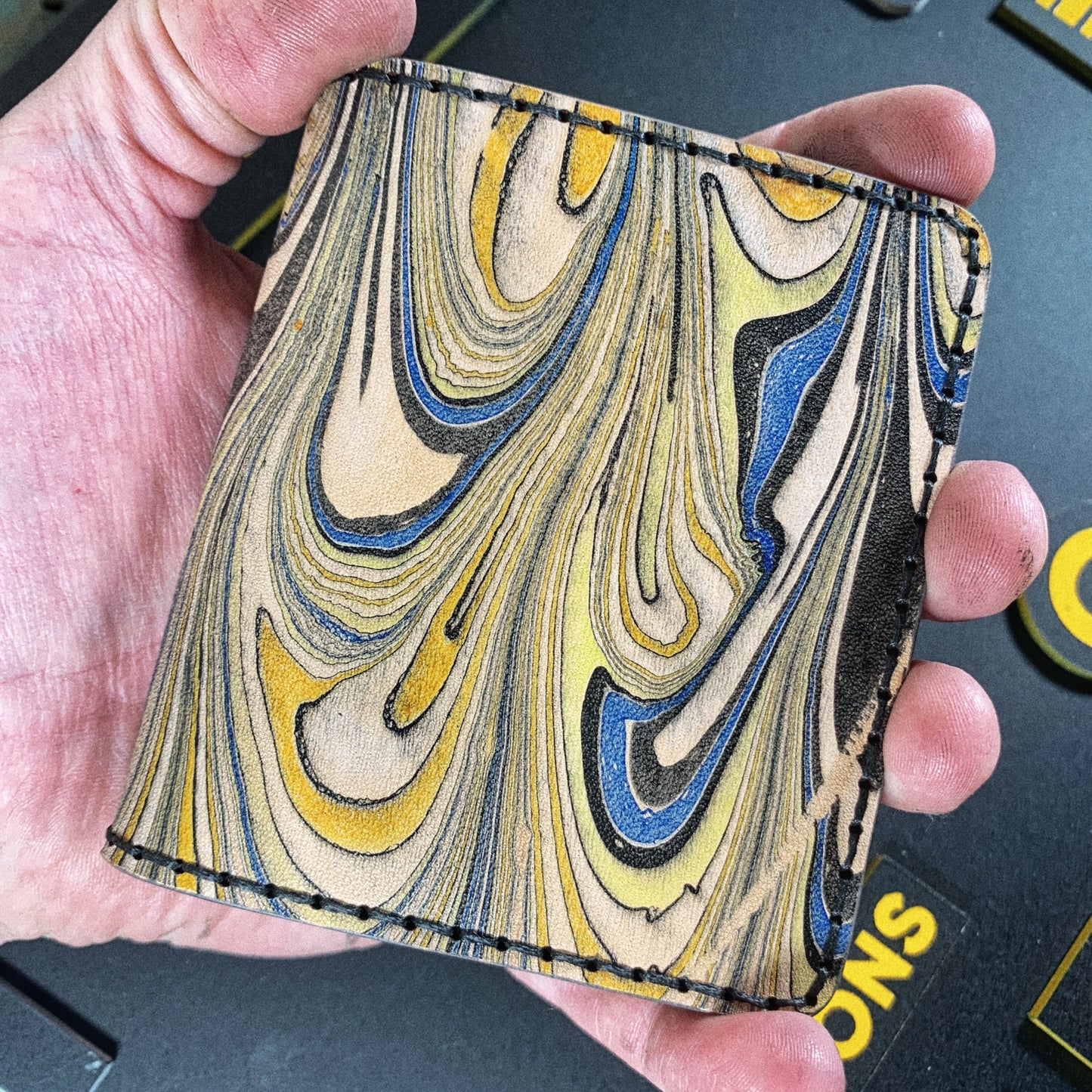 Handmade 6 Pocket Vintage Peacock Marbled Leather Bifold Minimalist Wallet