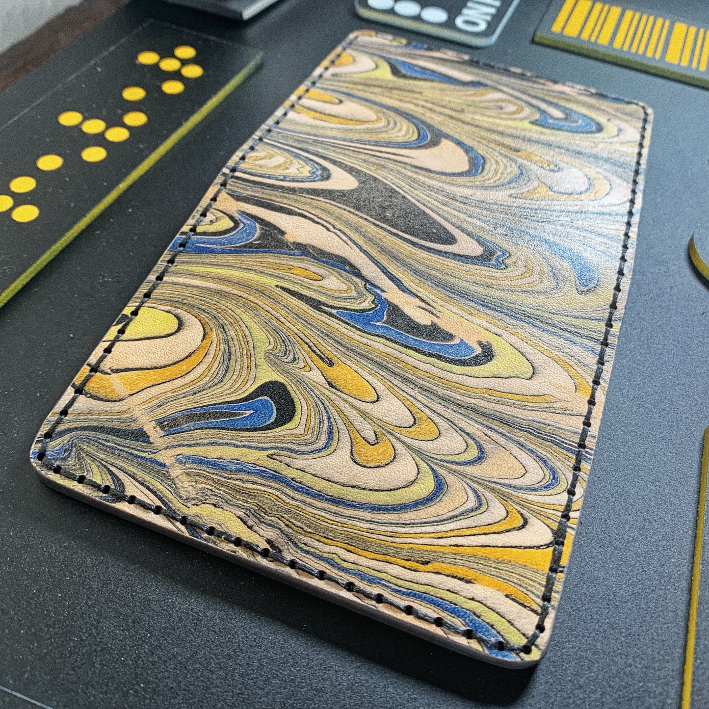 Handmade 6 Pocket Vintage Peacock Marbled Leather Bifold Minimalist Wallet