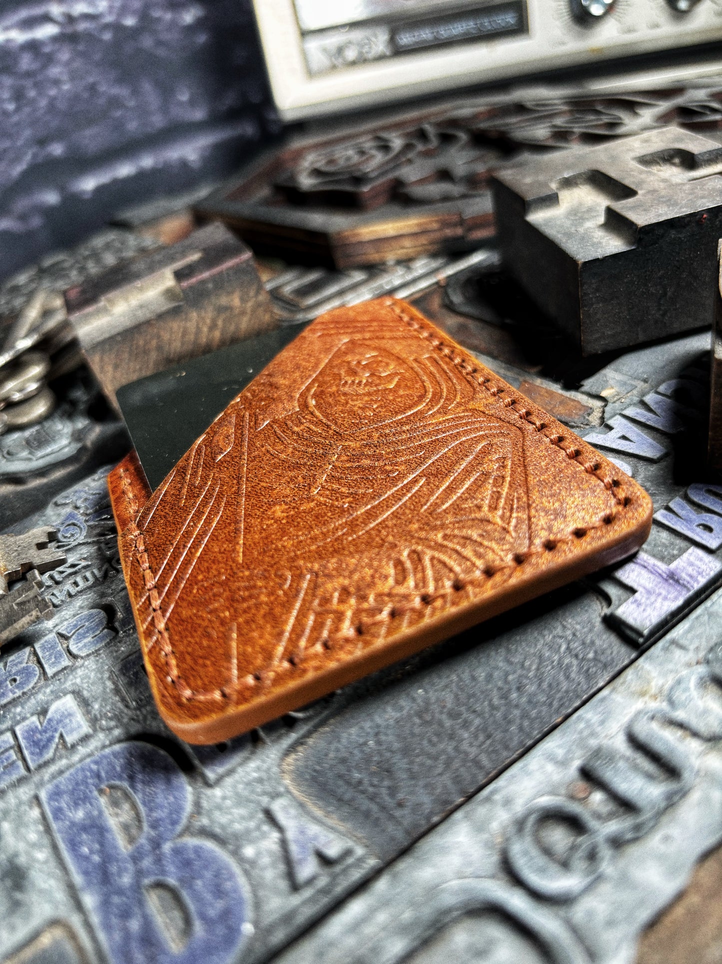 Metallic Rust Lost Reaper Embossed Hand Made Leather Minimalist Wallet