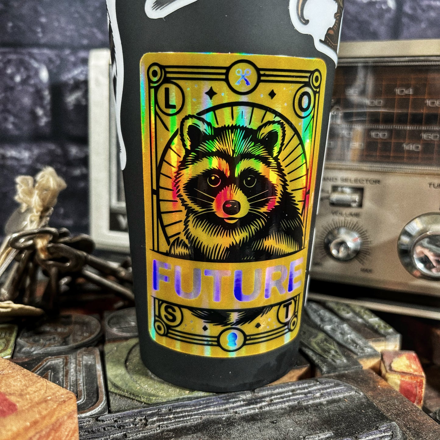 Lost Raccoon Holographic Tarot Card Sticker