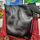 Handmade Black W Branded Leather Crossbody Bag