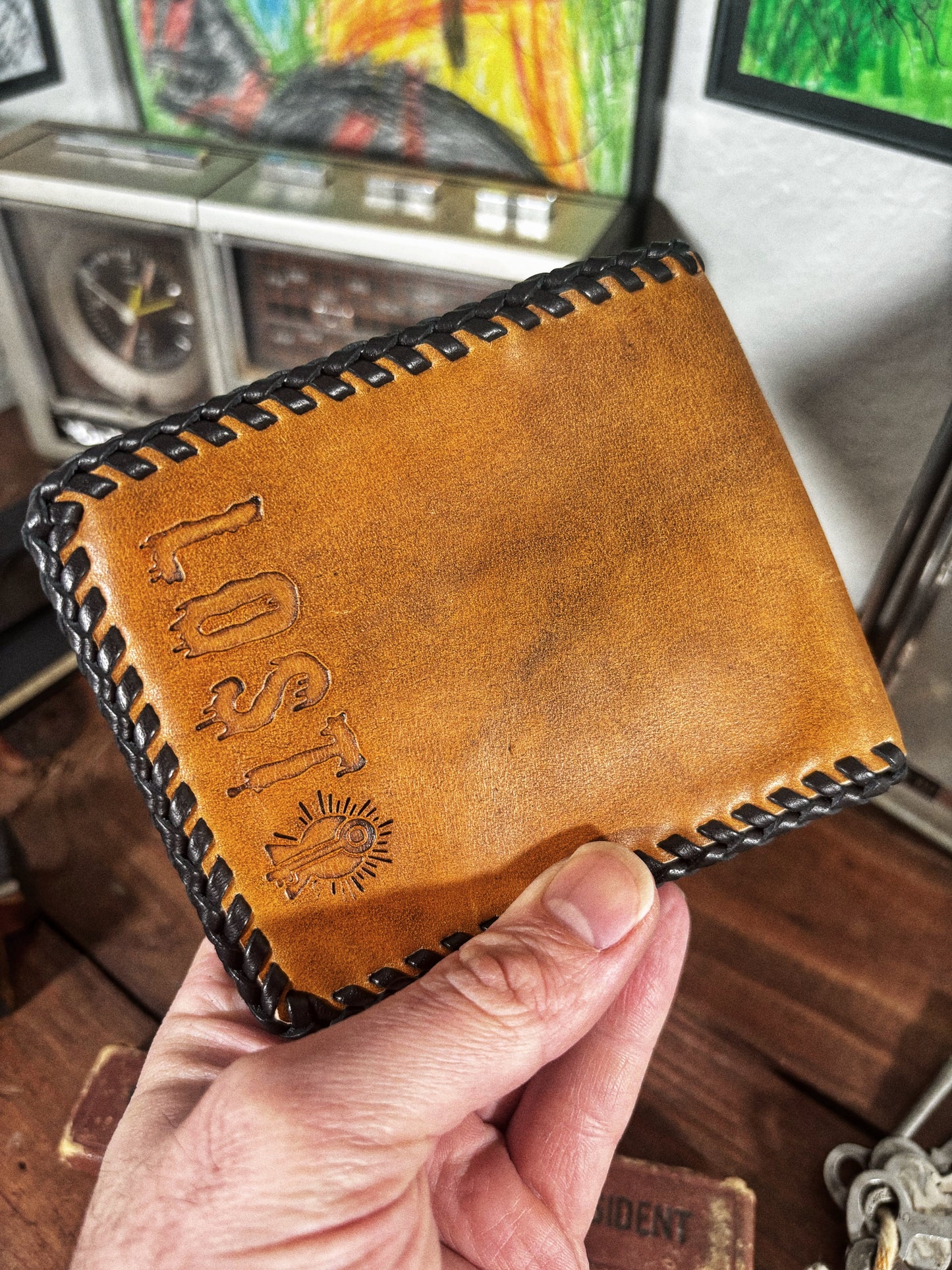 One of a kind MB Branded Leather Laced Stealie Bifold Wallet