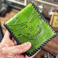 Hand Tooled Green Leather Laced Stealie Bifold Wallet