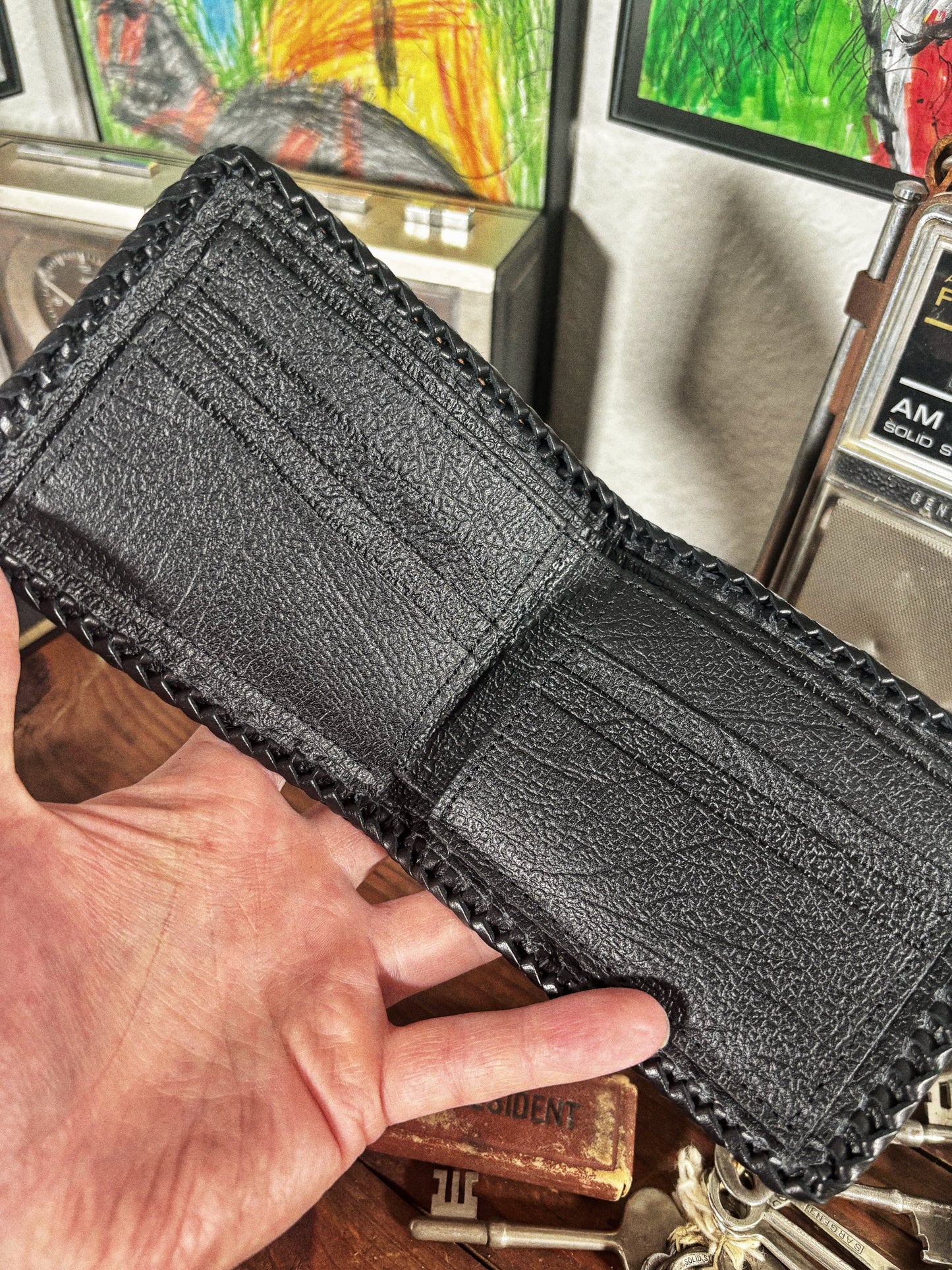 One of a kind MB Branded Leather Laced Stealie Bifold Wallet