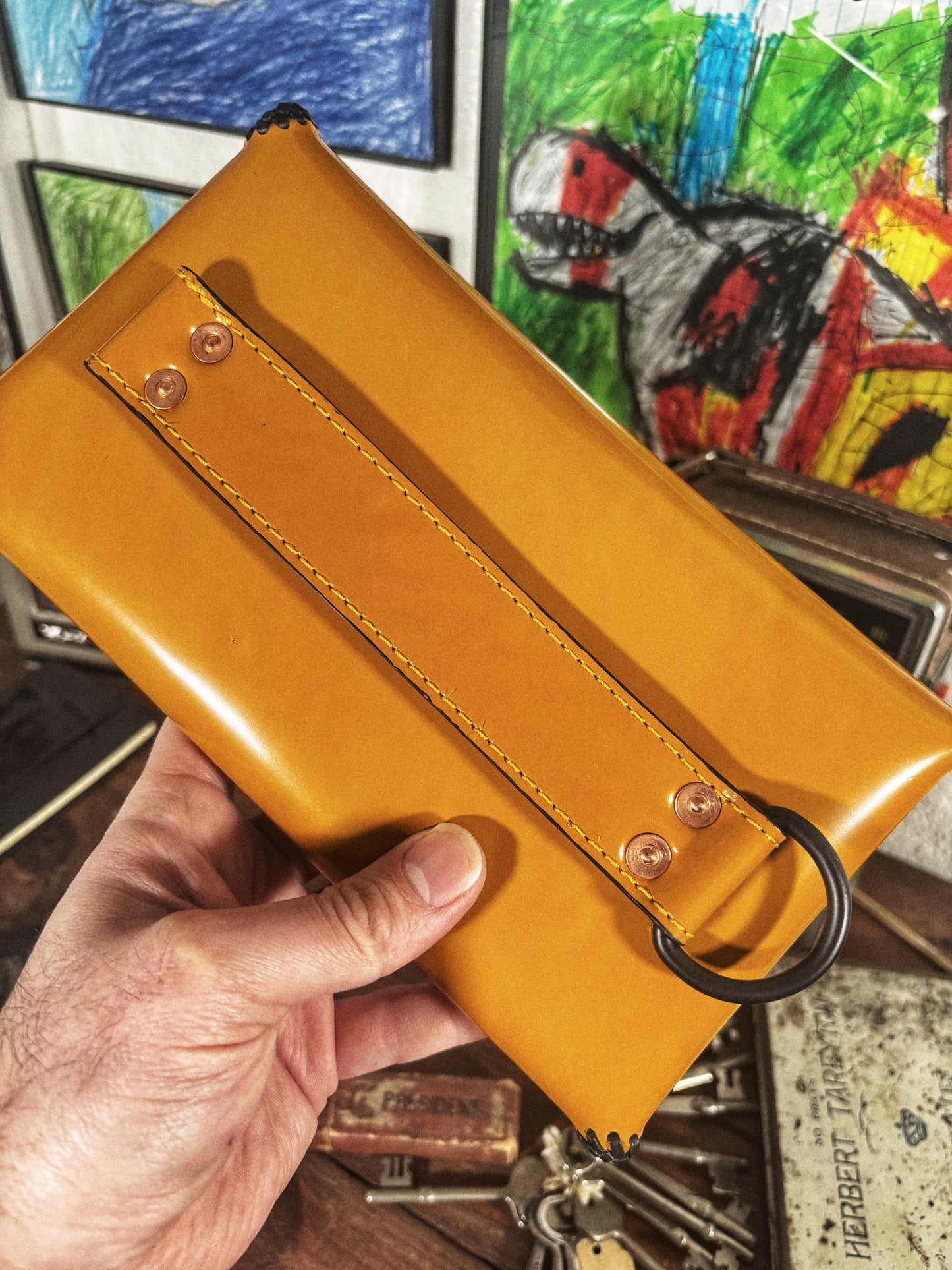 LOST Yellow Patent Handmade Leather Envelope Clutch