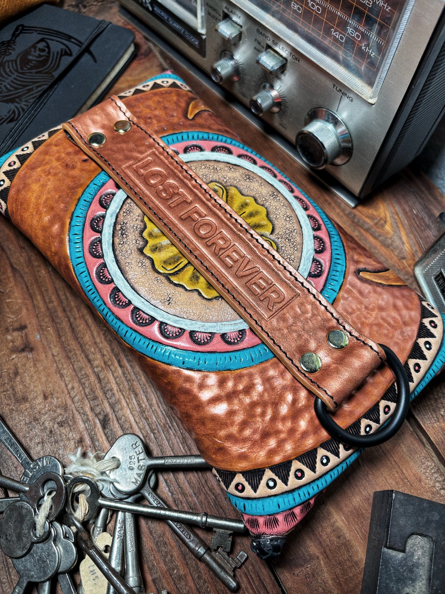 LOST Buffalo Circles Handmade Leather Envelope Clutch