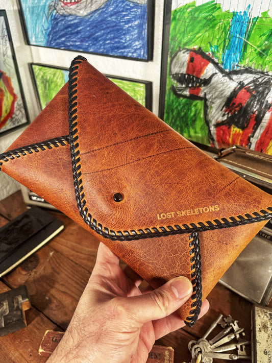 LOST Rustic Red/Brown Handmade Leather Envelope Clutch