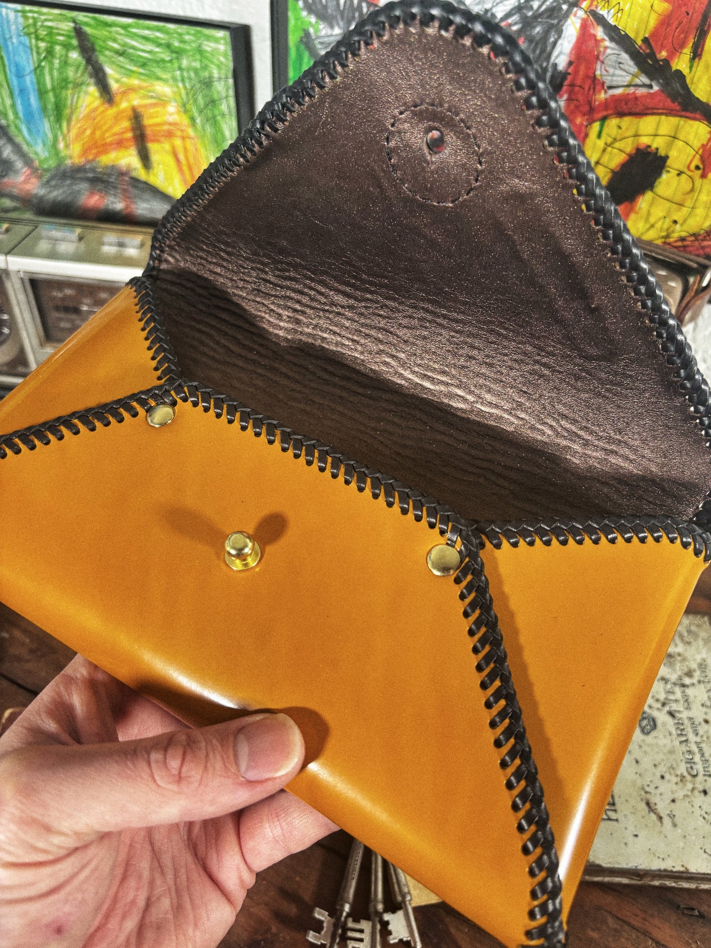 LOST Yellow Patent Handmade Leather Envelope Clutch
