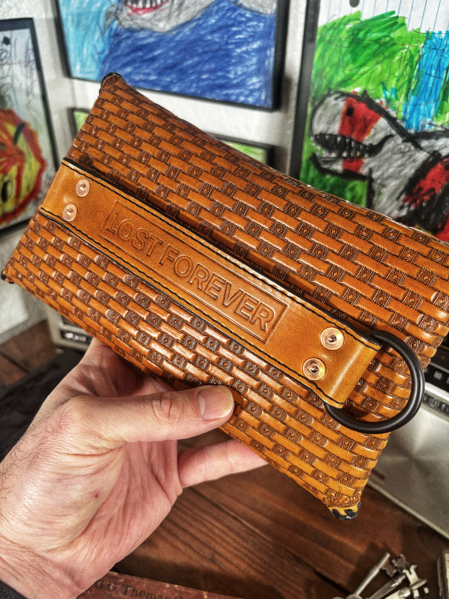 LOST Skeleton Rider Light Brown Handmade Leather Envelope Clutch