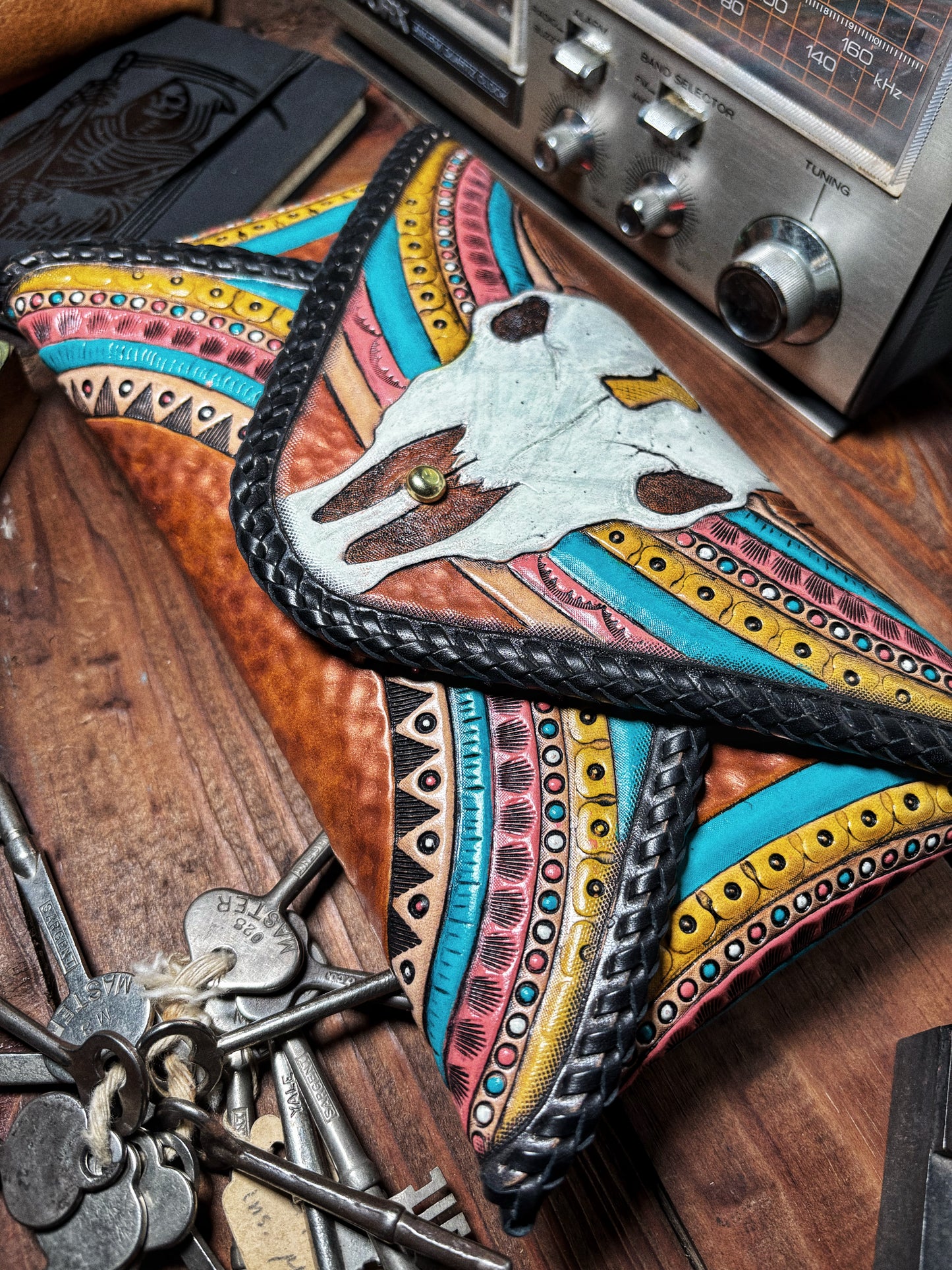 LOST Buffalo Circles Handmade Leather Envelope Clutch