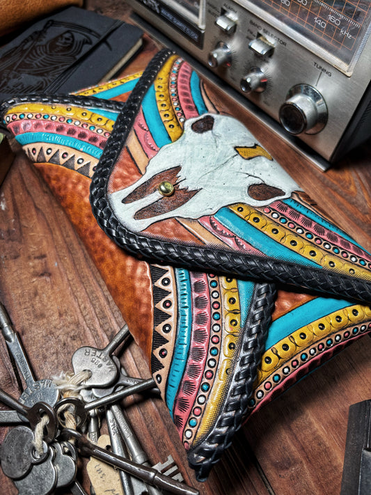 LOST Buffalo Circles Handmade Leather Envelope Clutch