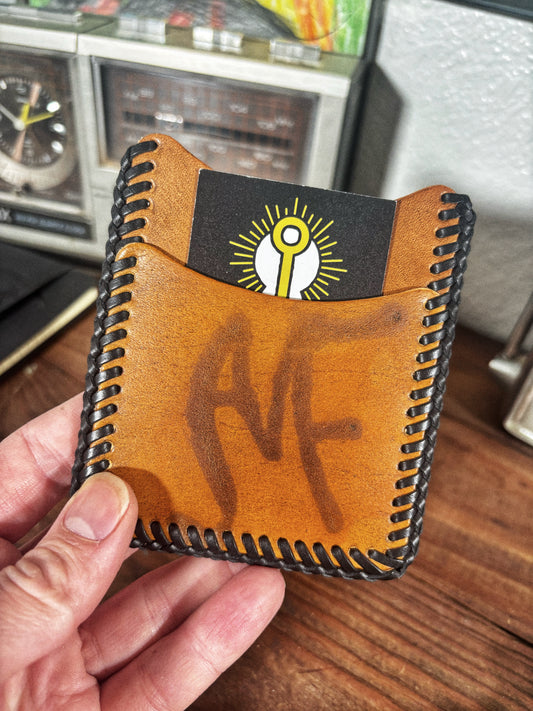 Hand Made Laced Leather AMF Branded Minimalist Card Wallet