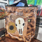 Handmade Brown Tooled Buffalo Leather Crossbody Bag