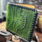 Hand Tooled Green Leather Laced Stealie Bifold Wallet