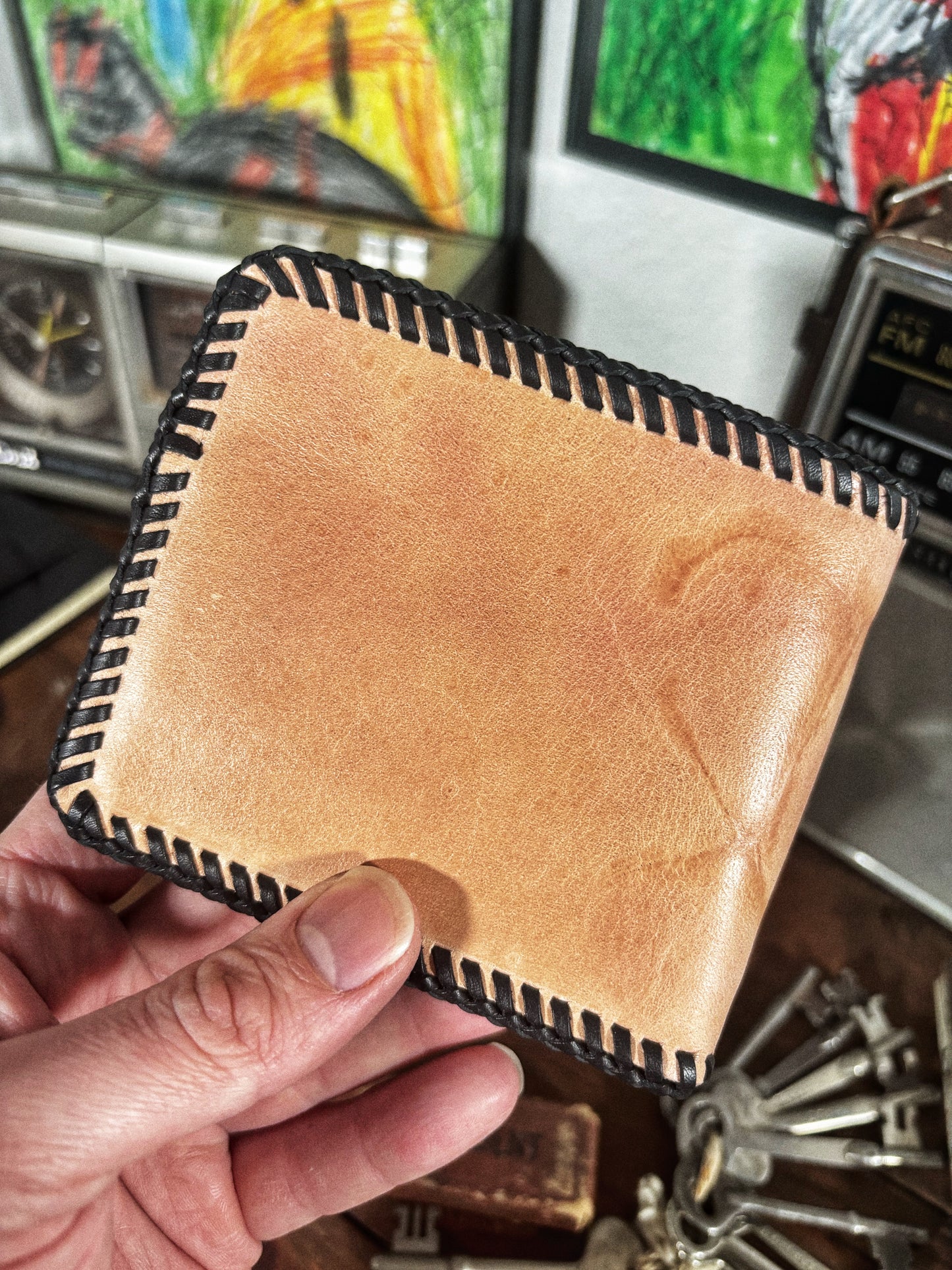 One of a kind Star P Branded Leather Laced Stealie Bifold Wallet