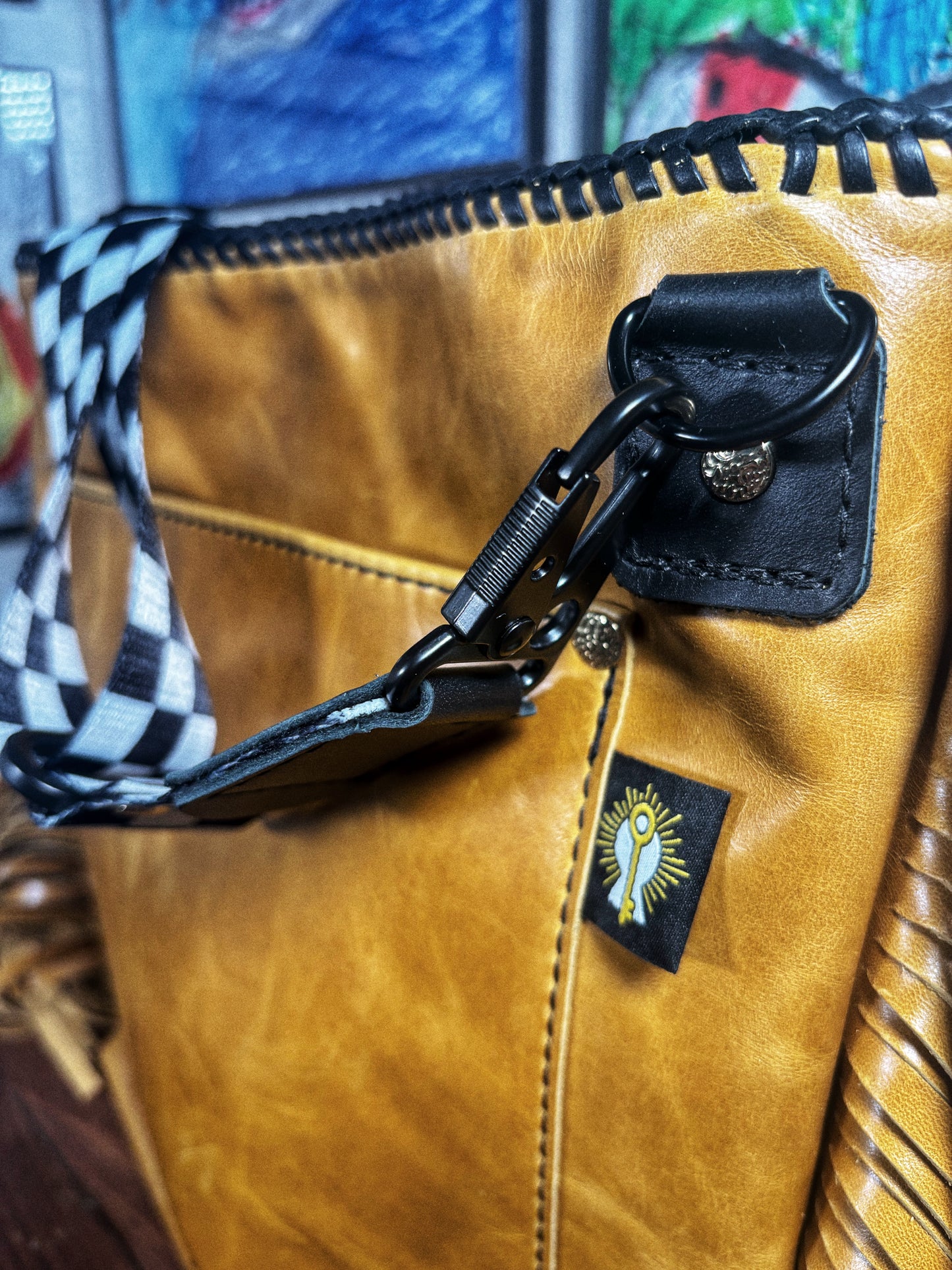 Handmade Yellow & Black Leather Crossbody Bag