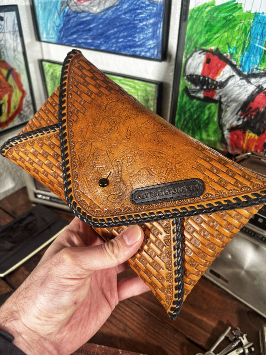 LOST Skeleton Rider Light Brown Handmade Leather Envelope Clutch