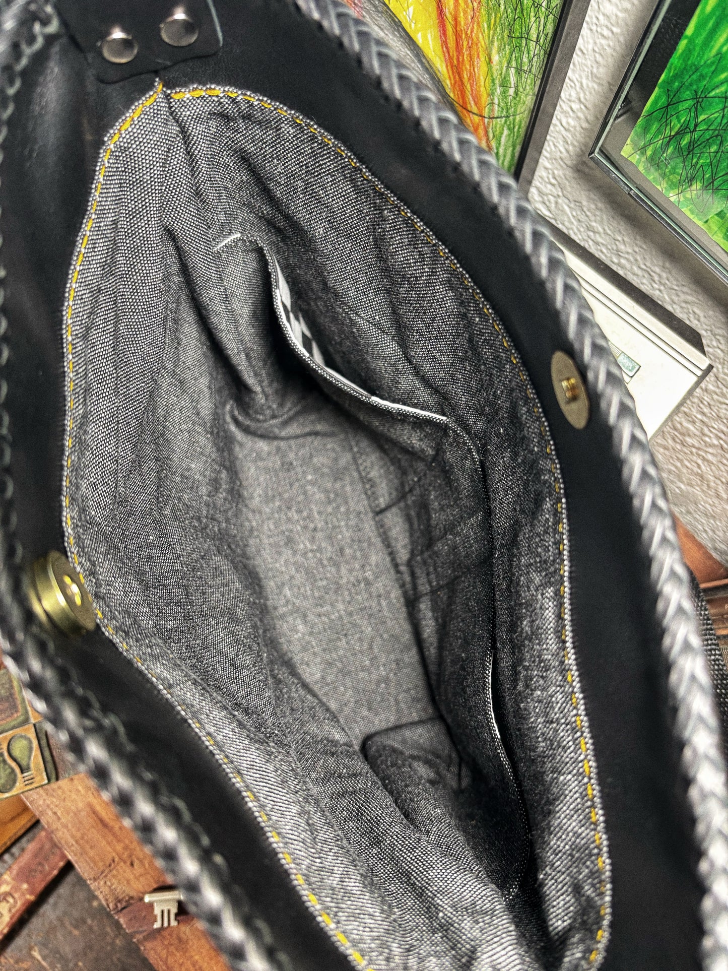 Handmade Black Spider Web Leather Crossbody Bag