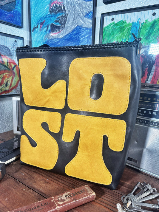Handmade Black LOST Leather Crossbody Bag