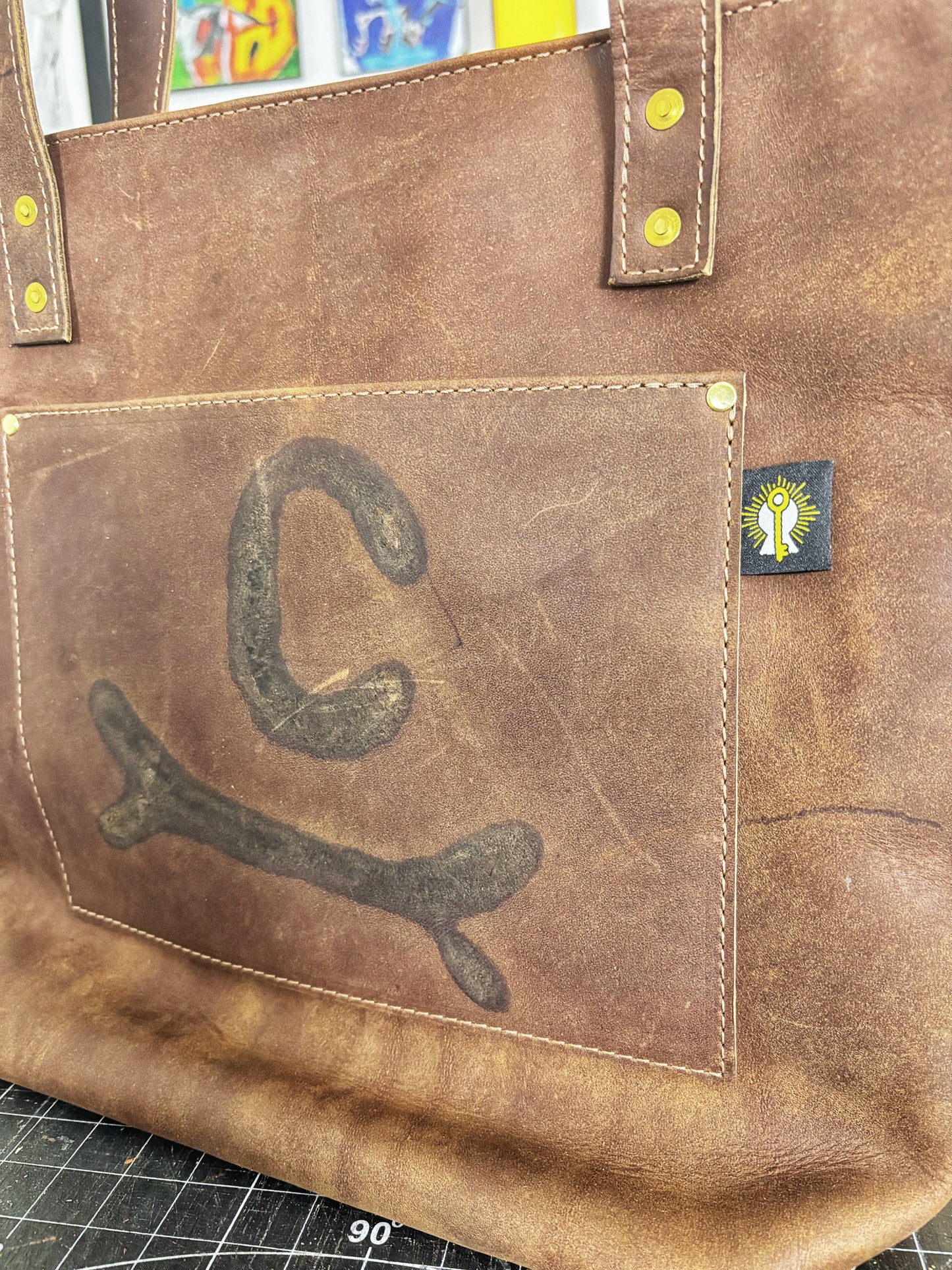 C Bone Branded Brown Full Grain Leather Tote Bag