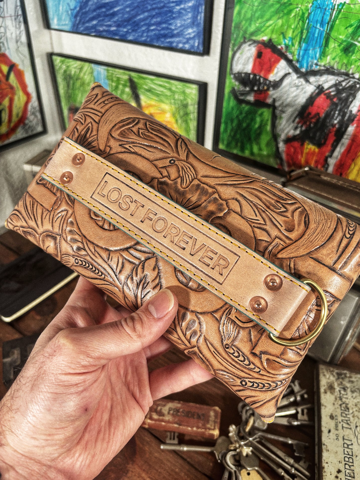 LOST Buffalo Natural Handmade Leather Envelope Clutch