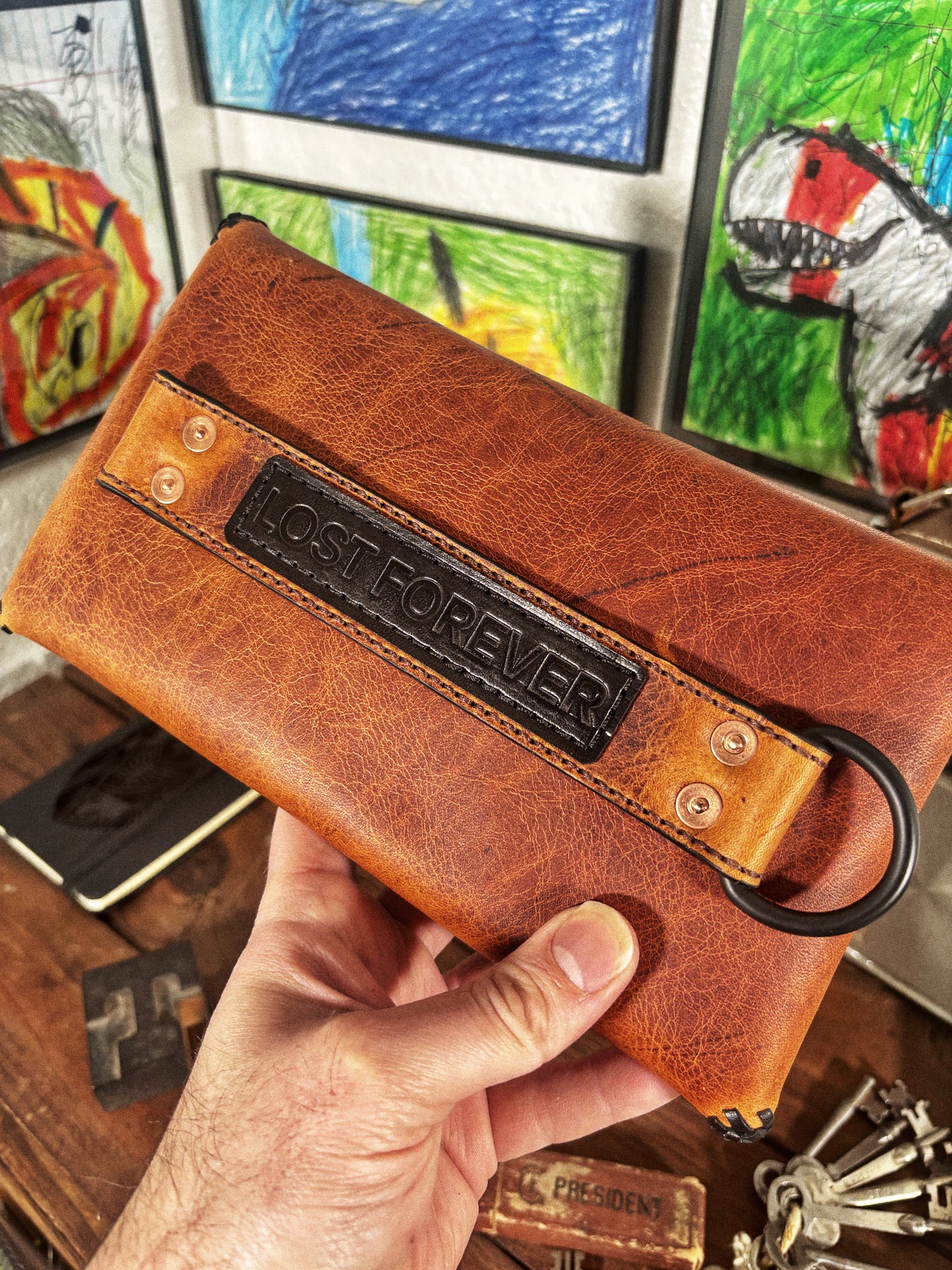 LOST Rustic Red/Brown Handmade Leather Envelope Clutch
