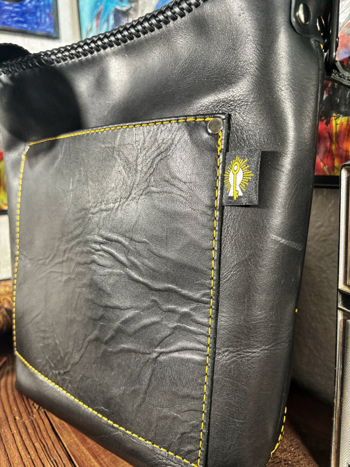 Handmade Black Spider Web Leather Crossbody Bag