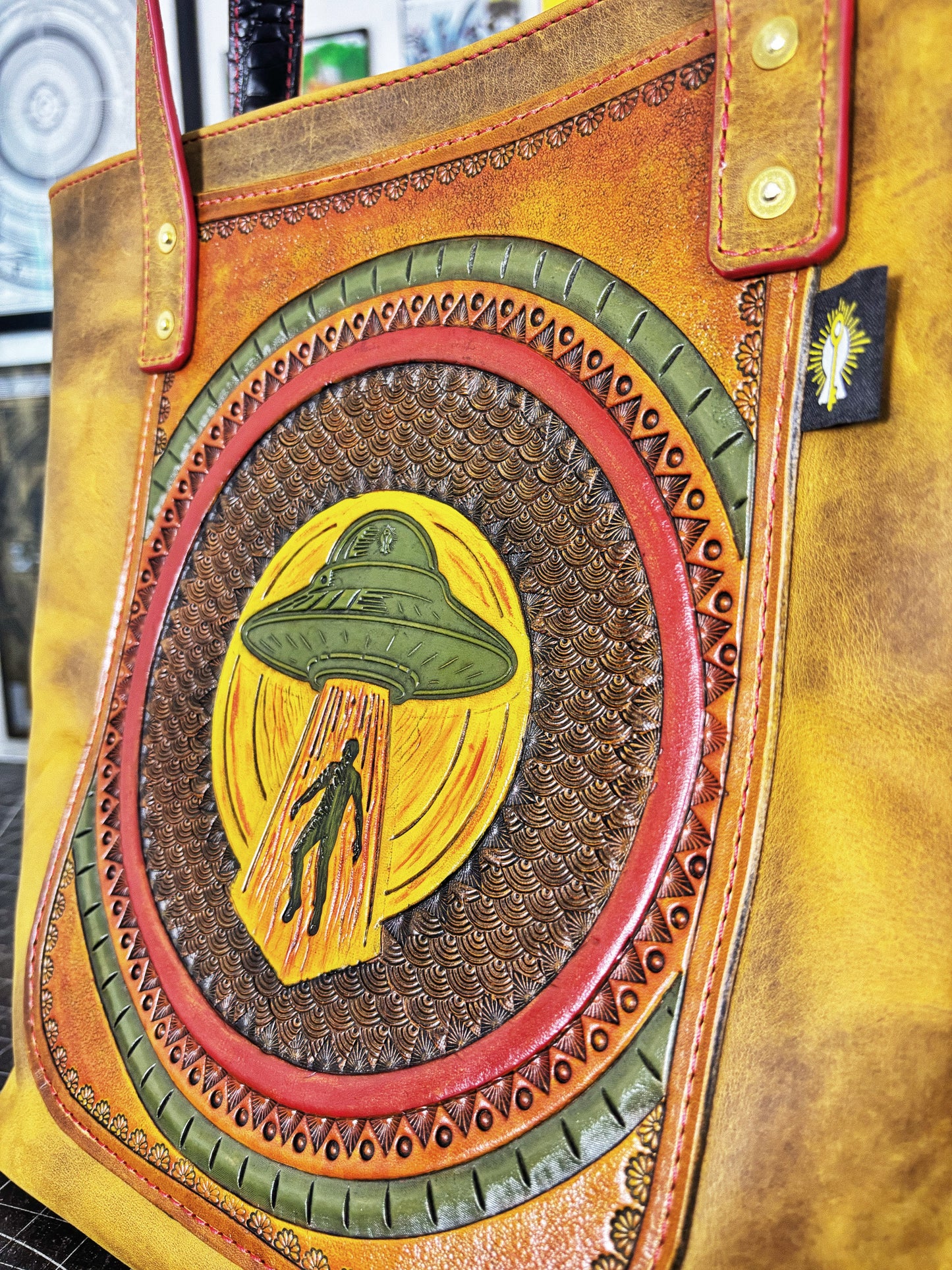 Abducted Handmade Hand Stamped Full Grain Leather Tote Bag