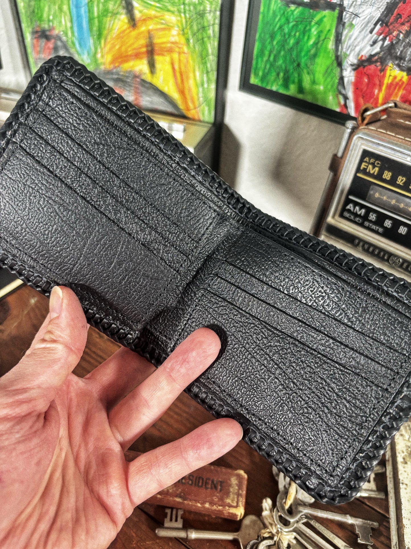 One of a kind Star P Branded Leather Laced Stealie Bifold Wallet