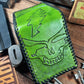 Hand Tooled Green Leather Laced Stealie Bifold Wallet