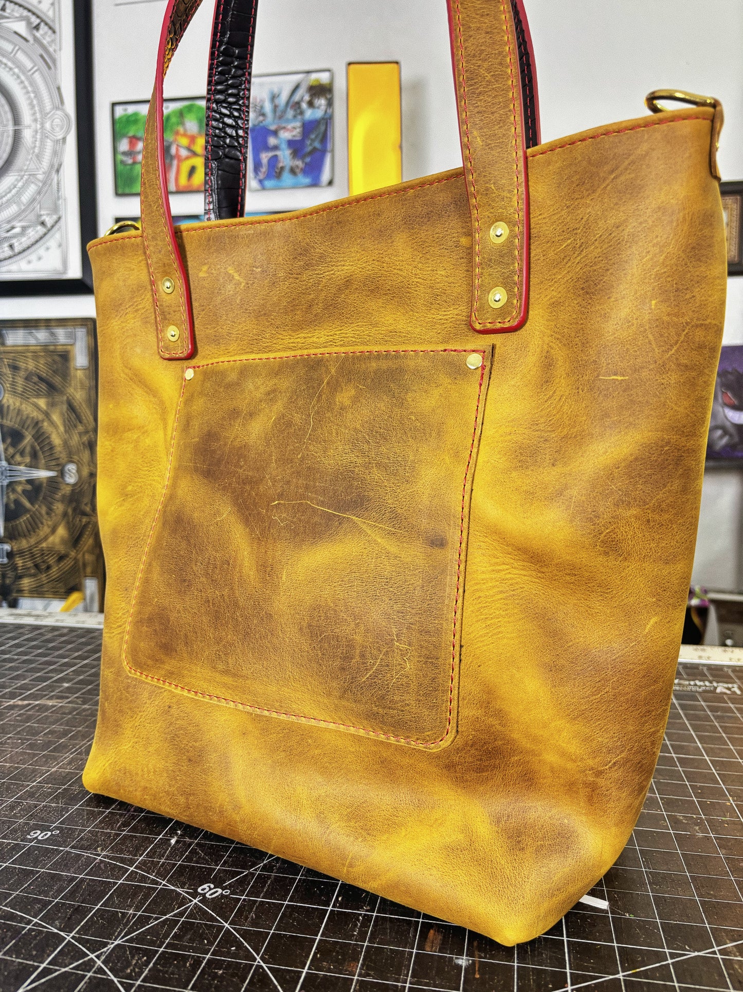 Abducted Handmade Hand Stamped Full Grain Leather Tote Bag