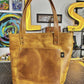 Elephant Inlayed Brown Full Grain Leather Tote Bag
