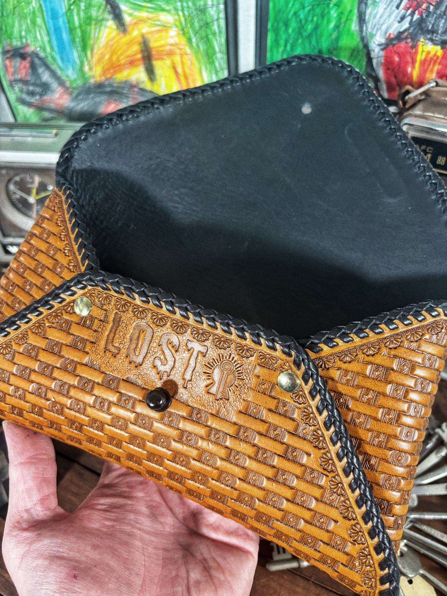 LOST Skeleton Rider Light Brown Handmade Leather Envelope Clutch