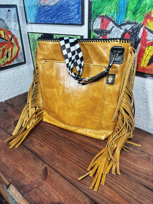 Handmade Yellow & Black Leather Crossbody Bag